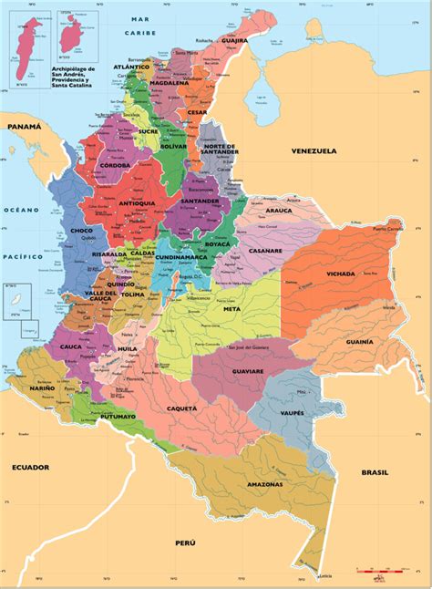 mapa de colombia con ciudades y departamentos